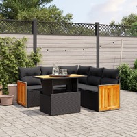  6 Piece Garden Sofa Set with Cushions Black Poly Rattan