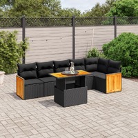  7 Piece Garden Sofa Set with Cushions Black Poly Rattan