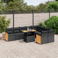  10 Piece Garden Sofa Set with Cushions Black Poly Rattan