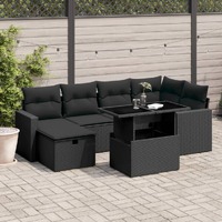  7 Piece Garden Sofa Set with Cushions Black Poly Rattan