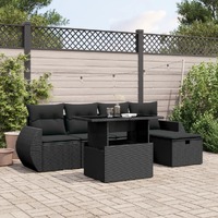  6 Piece Garden Sofa Set with Cushions Black Poly Rattan