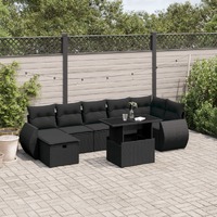  8 Piece Garden Sofa Set with Cushions Black Poly Rattan