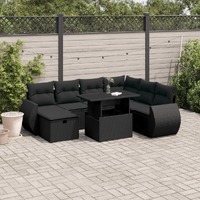  8 Piece Garden Sofa Set with Cushions Black Poly Rattan