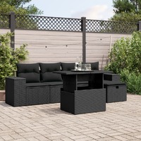  6 Piece Garden Sofa Set with Cushions Black Poly Rattan