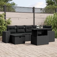  7 Piece Garden Sofa Set with Cushions Black Poly Rattan