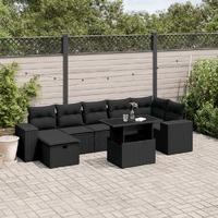 vidaXL 8 Piece Garden Sofa Set with Cushions Black Poly Rattan