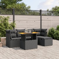  6 Piece Garden Sofa Set with Cushions Black Poly Rattan