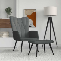  Relaxing Chair with a Stool Dark Grey Fabric