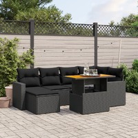  7 Piece Garden Sofa Set with Cushions Black Poly Rattan