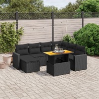  8 Piece Garden Sofa Set with Cushions Black Poly Rattan
