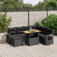  8 Piece Garden Sofa Set with Cushions Black Poly Rattan