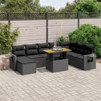  9 Piece Garden Sofa Set with Cushions Black Poly Rattan