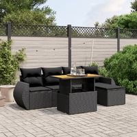  6 Piece Garden Sofa Set with Cushions Black Poly Rattan