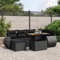  7 Piece Garden Sofa Set with Cushions Black Poly Rattan