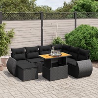  8 Piece Garden Sofa Set with Cushions Black Poly Rattan