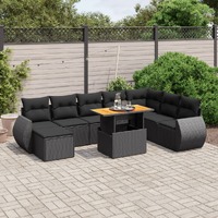  9 Piece Garden Sofa Set with Cushions Black Poly Rattan