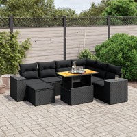  8 Piece Garden Sofa Set with Cushions Black Poly Rattan