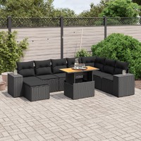  9 Piece Garden Sofa Set with Cushions Black Poly Rattan