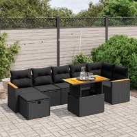  8 Piece Garden Sofa Set with Cushions Black Poly Rattan