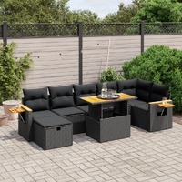  8 Piece Garden Sofa Set with Cushions Black Poly Rattan