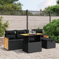  6 Piece Garden Sofa Set with Cushions Black Poly Rattan