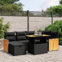  7 Piece Garden Sofa Set with Cushions Black Poly Rattan