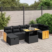  8 Piece Garden Sofa Set with Cushions Black Poly Rattan