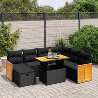  8 Piece Garden Sofa Set with Cushions Black Poly Rattan