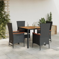  5 Piece Garden Dining Set with Cushions Black Poly Rattan