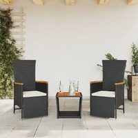  3 Piece Garden Dining Set with Cushions Black Poly Rattan