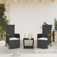  3 Piece Garden Dining Set with Cushions Black Poly Rattan