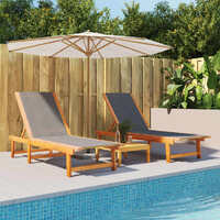  Sun Loungers 2 pcs Black Solid Wood Acacia and Textilene