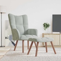  Relaxing Chair with a Stool Light Grey Velvet
