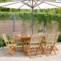  7 Piece Garden Dining Set Beige Poly Rattan and Solid Wood