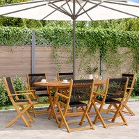  7 Piece Garden Dining Set Black Polypropylene and Solid Wood