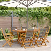  7 Piece Garden Dining Set Grey Polypropylene and Solid Wood