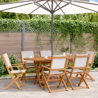  7 Piece Garden Dining Set Cream White Fabric and Solid Wood