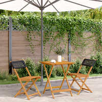  3 Piece Bistro Set Black Poly Rattan and Solid Wood