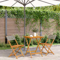  3 Piece Bistro Set Grey Poly Rattan and Solid Wood