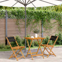  3 Piece Bistro Set Black Polypropylene and Solid Wood