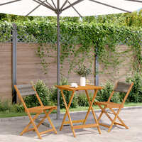  3 Piece Bistro Set Grey Polypropylene and Solid Wood