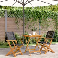  3 Piece Bistro Set Black Poly Rattan and Solid Wood