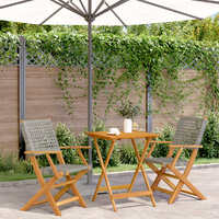  3 Piece Bistro Set Grey Poly Rattan and Solid Wood