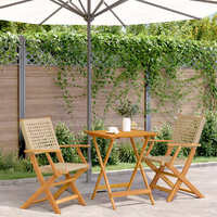  3 Piece Bistro Set Beige Poly Rattan and Solid Wood