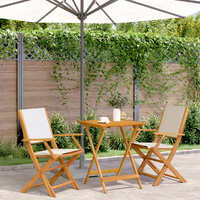  3 Piece Bistro Set Cream White Fabric and Solid Wood
