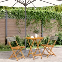  3 Piece Bistro Set Grey Poly Rattan and Solid Wood