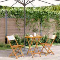  3 Piece Bistro Set Cream White Fabric and Solid Wood