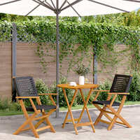  3 Piece Bistro Set Black Poly Rattan and Solid Wood