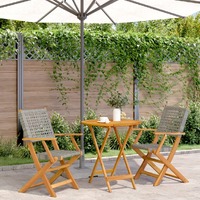 3 Piece Bistro Set Grey Poly Rattan and Solid Wood