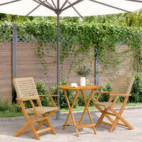  3 Piece Bistro Set Beige Poly Rattan and Solid Wood